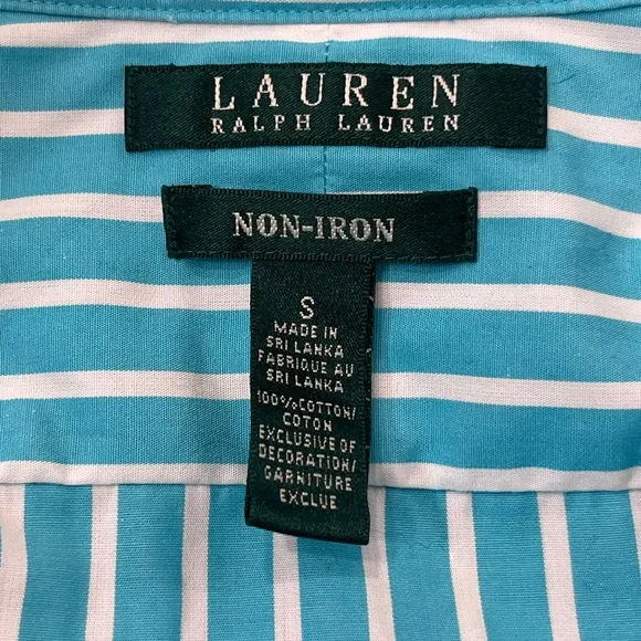 Lauren Ralph Lauren Non-Iron Blue White Striped Button Down Shirt Women’s Small - Picture 7 of 8